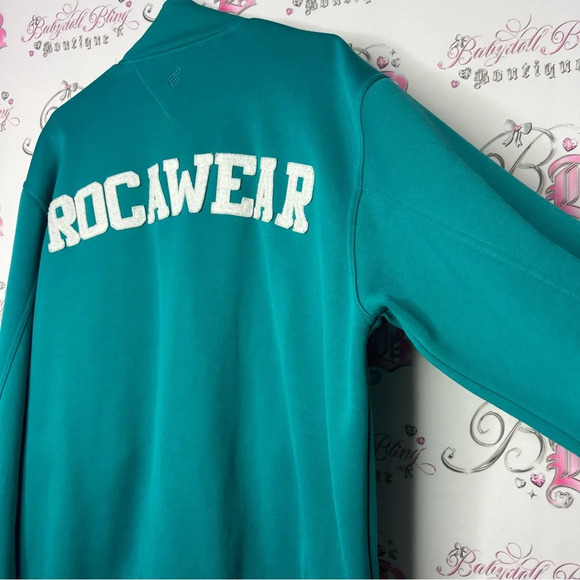 rocawear sweater zip up hoodie turquoise blue with white logo decals striped - Picture 9 of 12